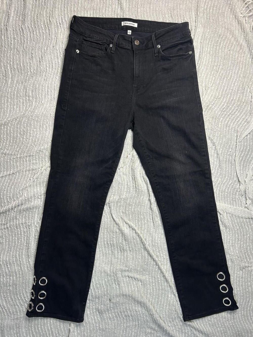 Good American Black Straight Leg Jeans Women’s 12 / 31 Keyhole Cutout Denim